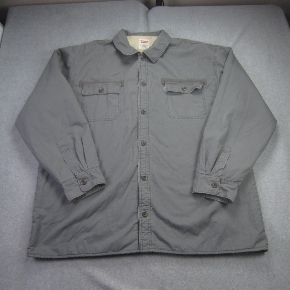 Levis Jacket Mens XXL Gray Sherpa Lined Trucker Coat Button Up‎ Workwear